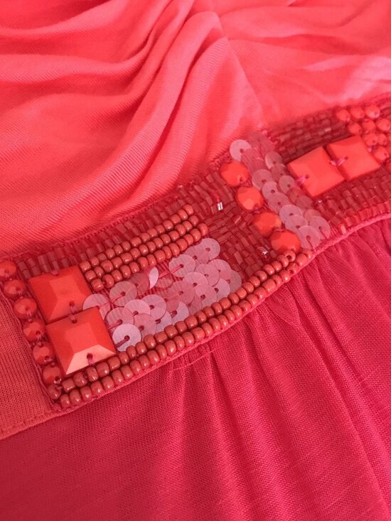 Boden Maxi Dress Womens 8 Beaded Pink Coral Lyocell Ruched Resort Vacation - Picture 6 of 16
